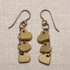 Hand Crafted Handmade Earrings Satin Gold Ceramic Chain of Hearts Long E…